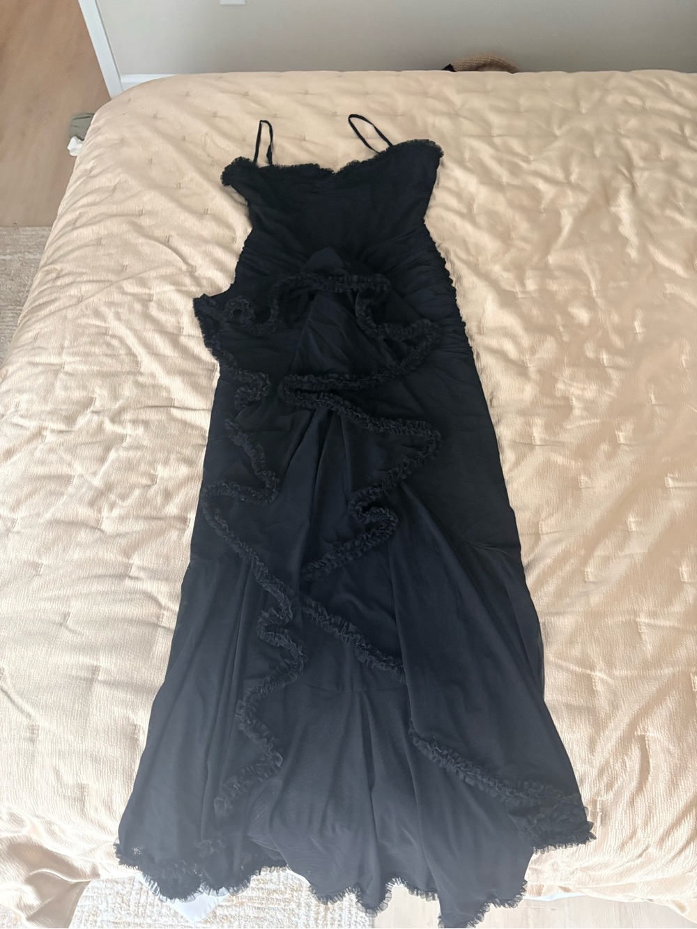 House of CB Black Ruffle Maxi Slip Dress - Gabbi